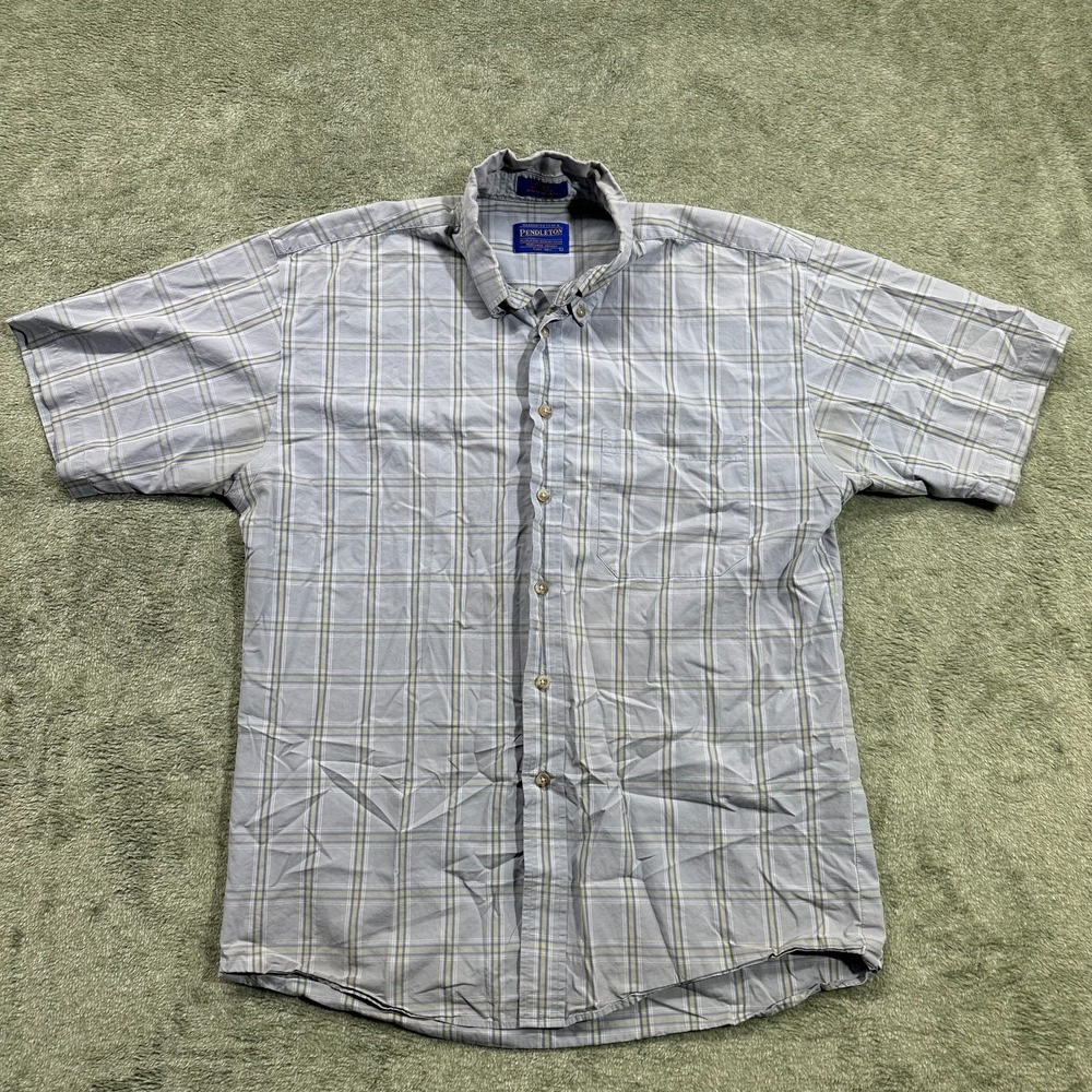 Pendelton, Short sleeve button down, mens large, plaid,‎ light blue